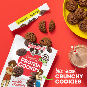 Lenny & Larry's Complete Crunchy Cookie vegan label close-up showcasing non-GMO and dairy-free appeal.
