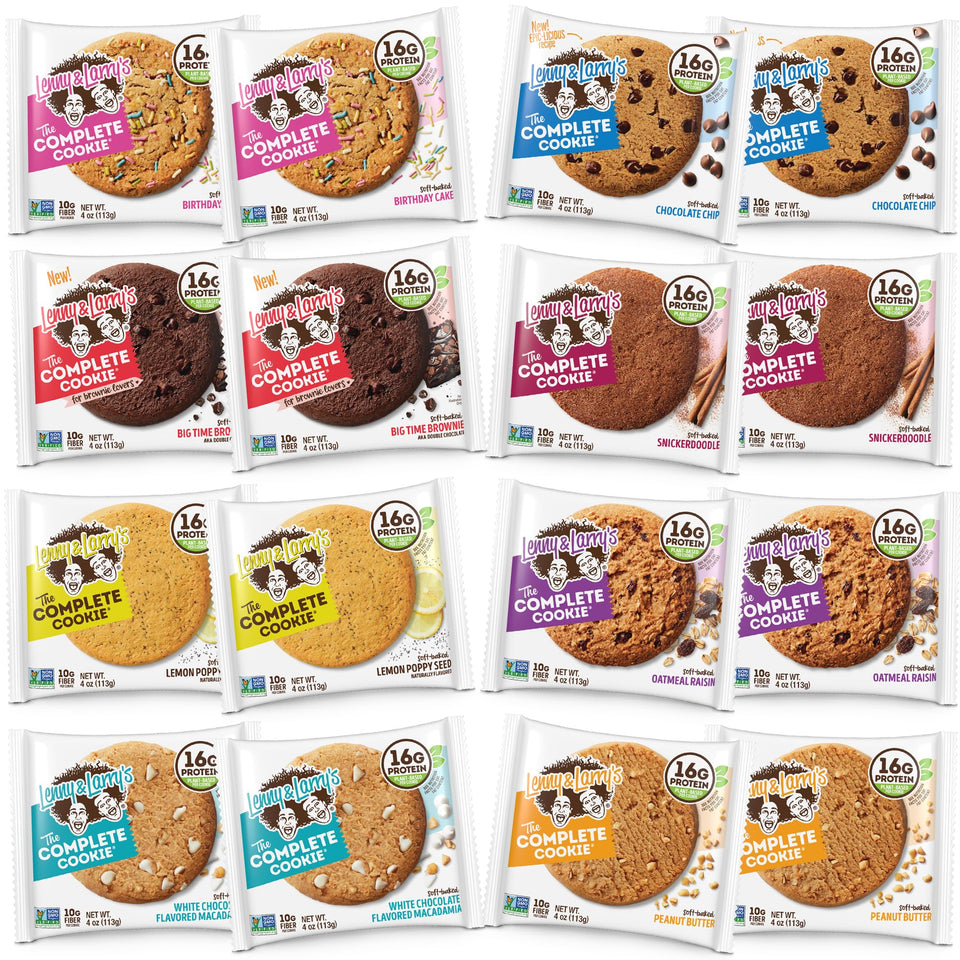 Lenny & Larry's Complete Protein Cookie 8-flavor pack offers a protein-rich, on-the-go snack.
