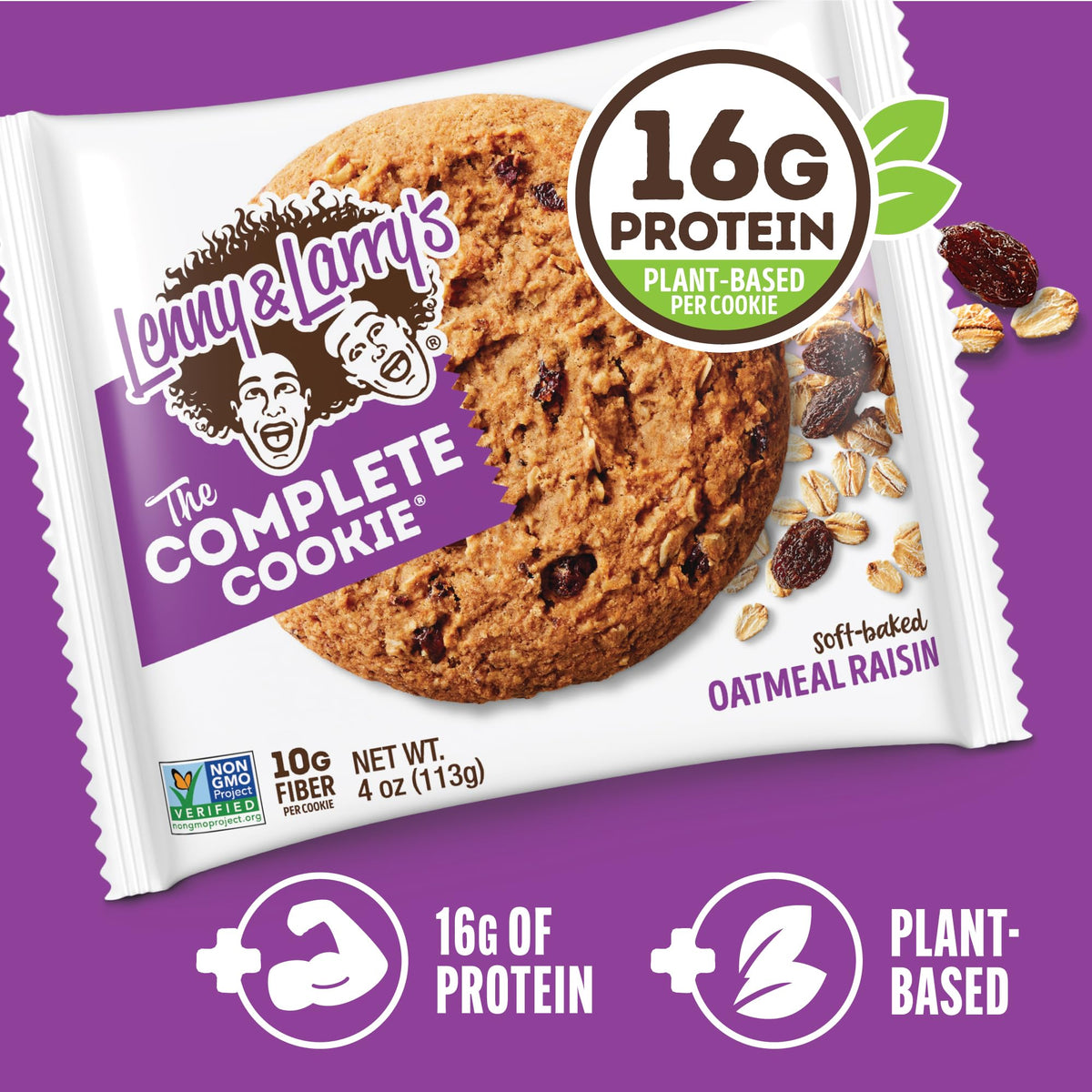 Lenny & Larry's Complete Protein Cookie vegan certified seal, plant-based protein source