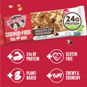 Lenny & Larry's Cookie-fied BIG BAR chocolate chips and cookie dough pieces boost flavor.