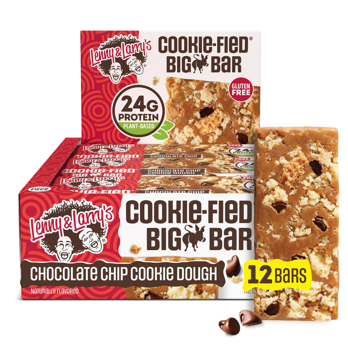 Lenny & Larry's Cookie-fied BIG BAR chocolate chip cookie dough texture for protein-packed snacking.