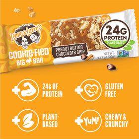 Lenny & Larry's Cookie-fied Big Bar gluten-free vegan label visible on wrapper.