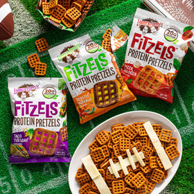 Lenny & Larry's FITZELS buffalo flavor close-up showing savory kick and protein.