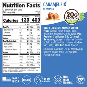 US-made, Non-GMO FITZELS Caramel Fix protein pretzels.