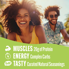 Nutrition panel on FITZELS Chilli Lime Time bag showing 20g protein per serving.
