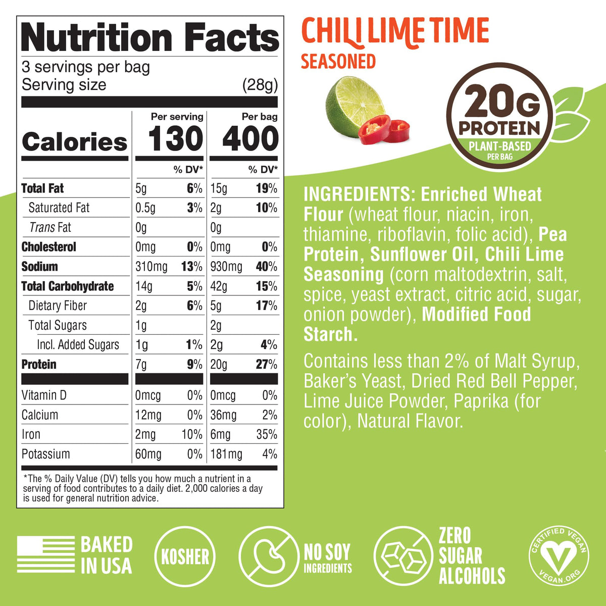 Ingredients list highlights simple plant-based components for FITZELS Chilli Lime Time.