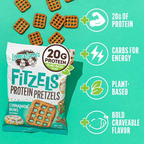 Open bag of FITZELS Cinnamon Buns ready for on-the-go snacking.