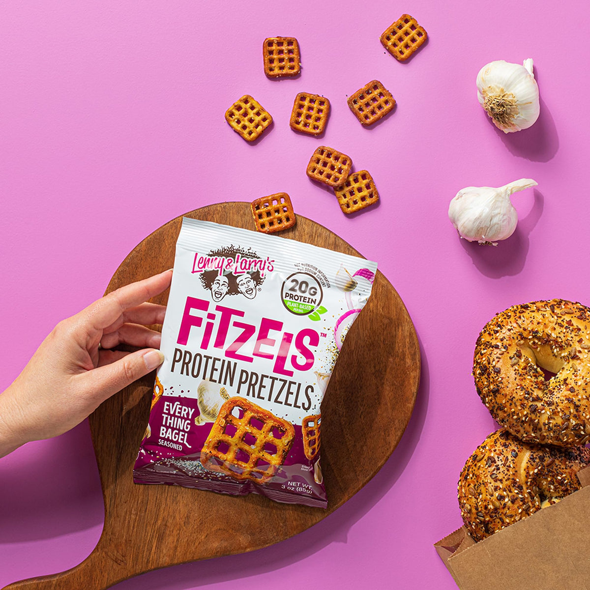 Lenny & Larry's Fitzels crunchy texture delivers satisfying, savory bites.