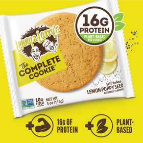 Hero shot of Lenny & Larry's Lemon Poppy Seed cookies on a plate.