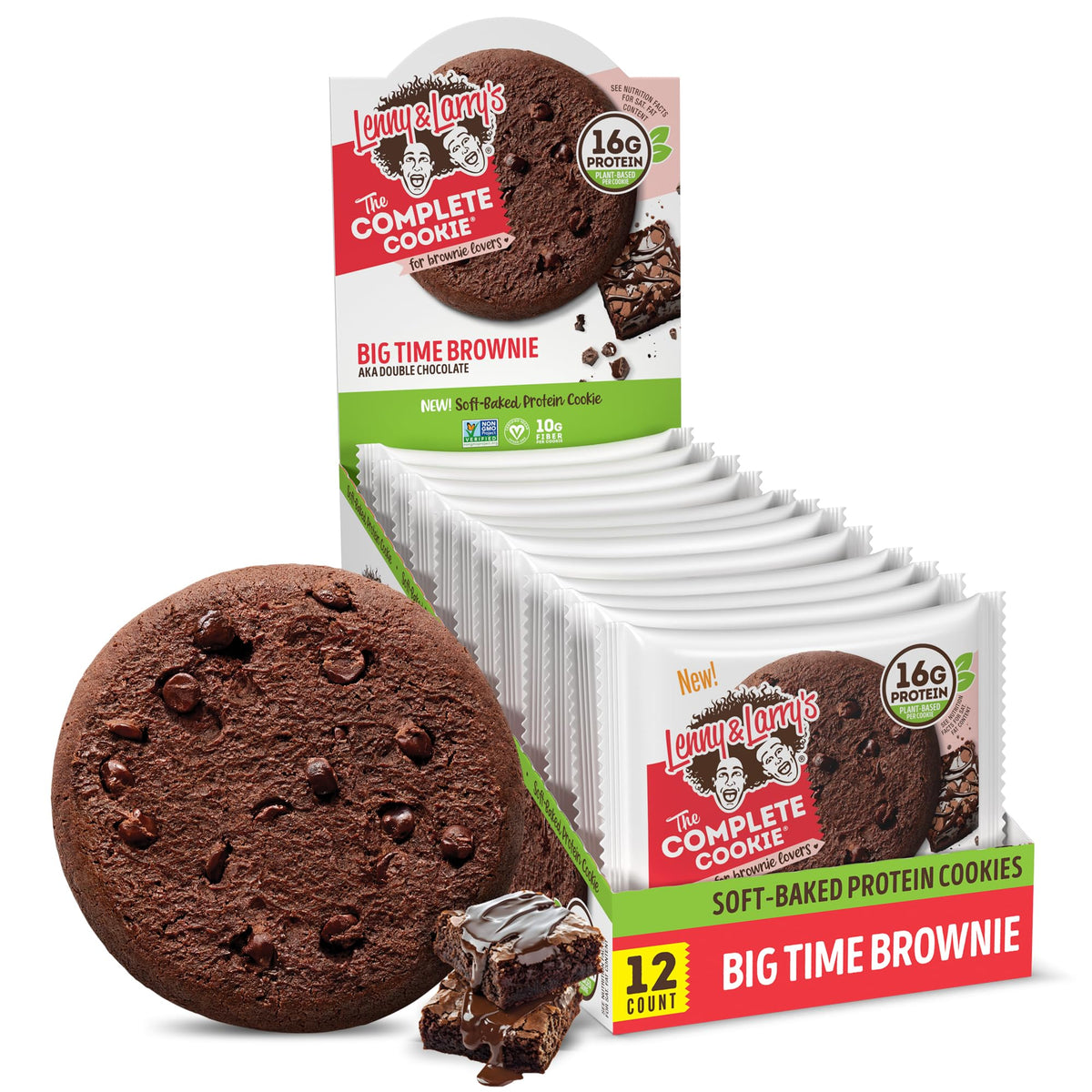 Lenny & Larry's Big Time Brownie protein cookie front view for quick energizing snack