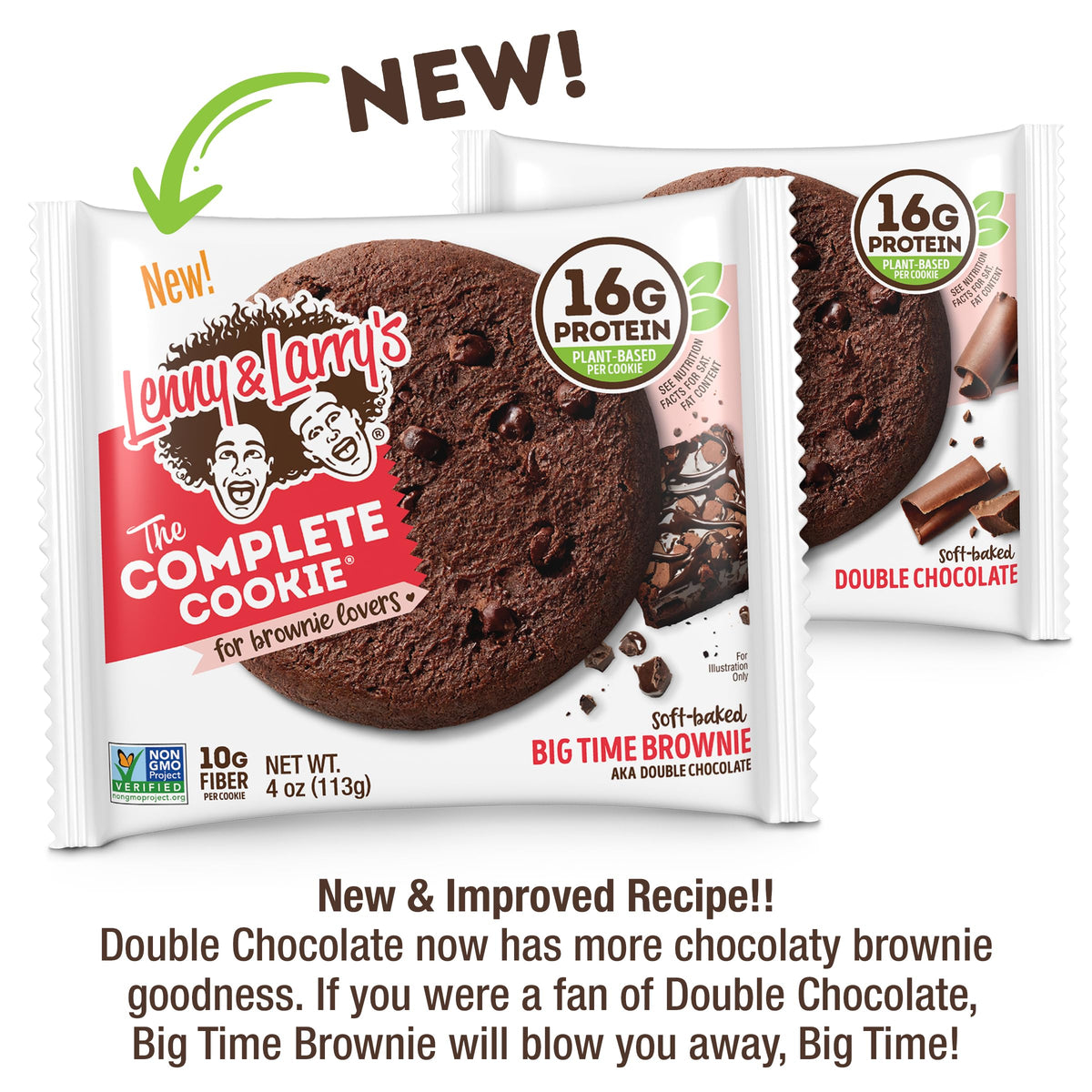 Lenny & Larry's Big Time Brownie 12-pack packaging on display for convenient snacking