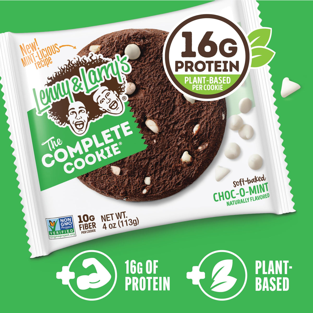 Lenny & Larry's Choc-O-Mint close-up, chewy texture and fiber