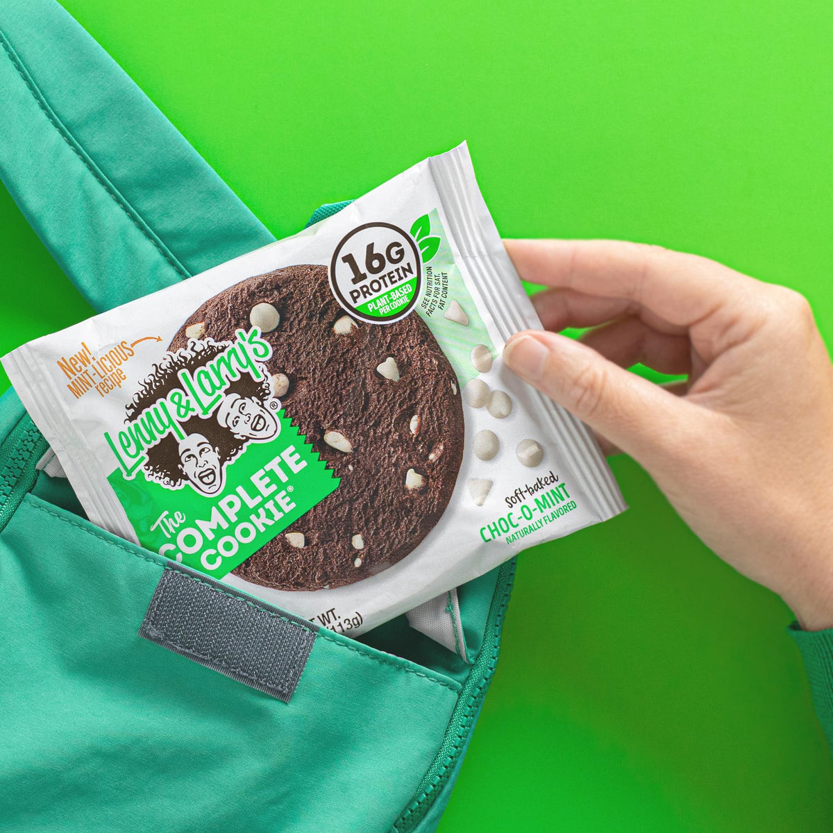 Lenny & Larry's Choc-O-Mint ingredient list, vegan and non-GMO