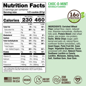 Lenny & Larry's Choc-O-Mint cookie nutrition panel, 16g protein