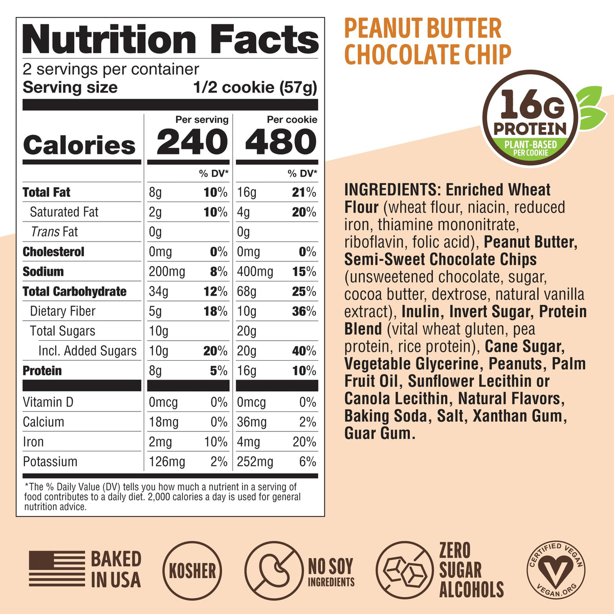 Lenny & Larry's Protein Cookie vegan non-GMO label on packaging