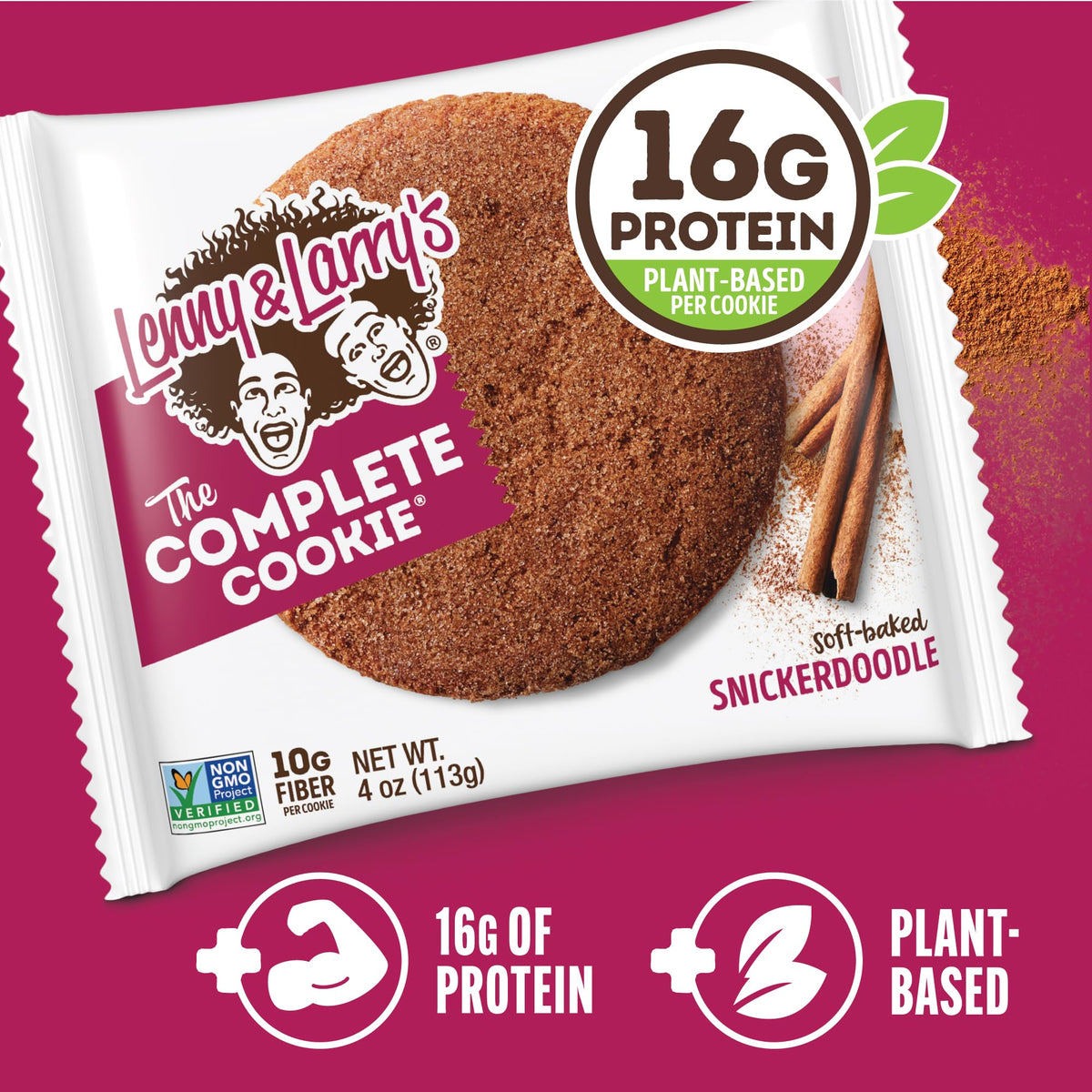 Snickerdoodle nutrition label highlighting plant protein and fiber