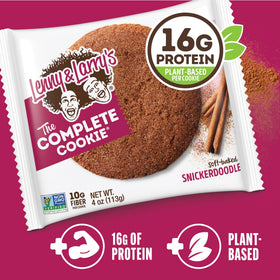 Snickerdoodle nutrition label highlighting plant protein and fiber