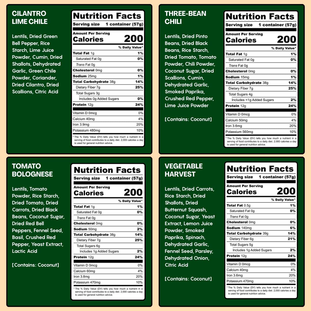 Lentiful low-sodium instant meals fit desk drawers and backpacks.