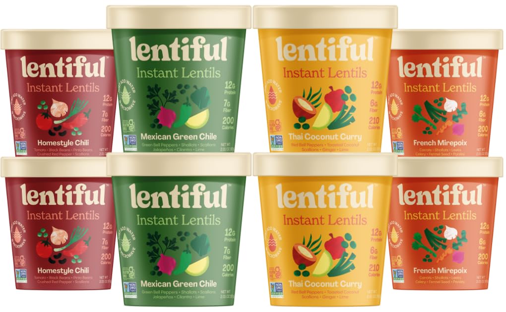 Lentiful Instant Lentil Cups Mexican Green Chile—protein-packed convenience for a quick lunch.