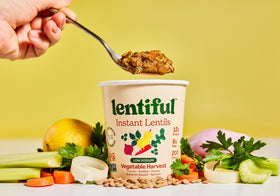 Lentiful Three-Bean Chili cup offers protein-rich fueling for busy days.