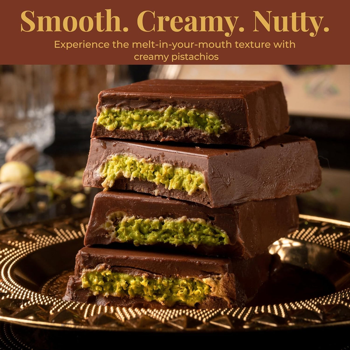 Gift-ready Leonessa pistachio bar image suggests elegant gifting option.