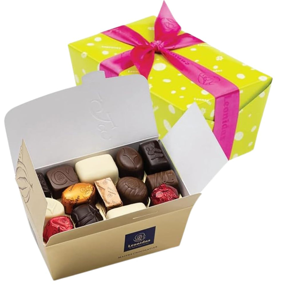 Leonidas Spring Collection 32-piece ballotin box highlights premium chocolates for gifting.
