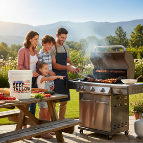 LeRoy's Rocky Mountain beef tallow kitchen-counter setup for versatile uses beyond cooking.