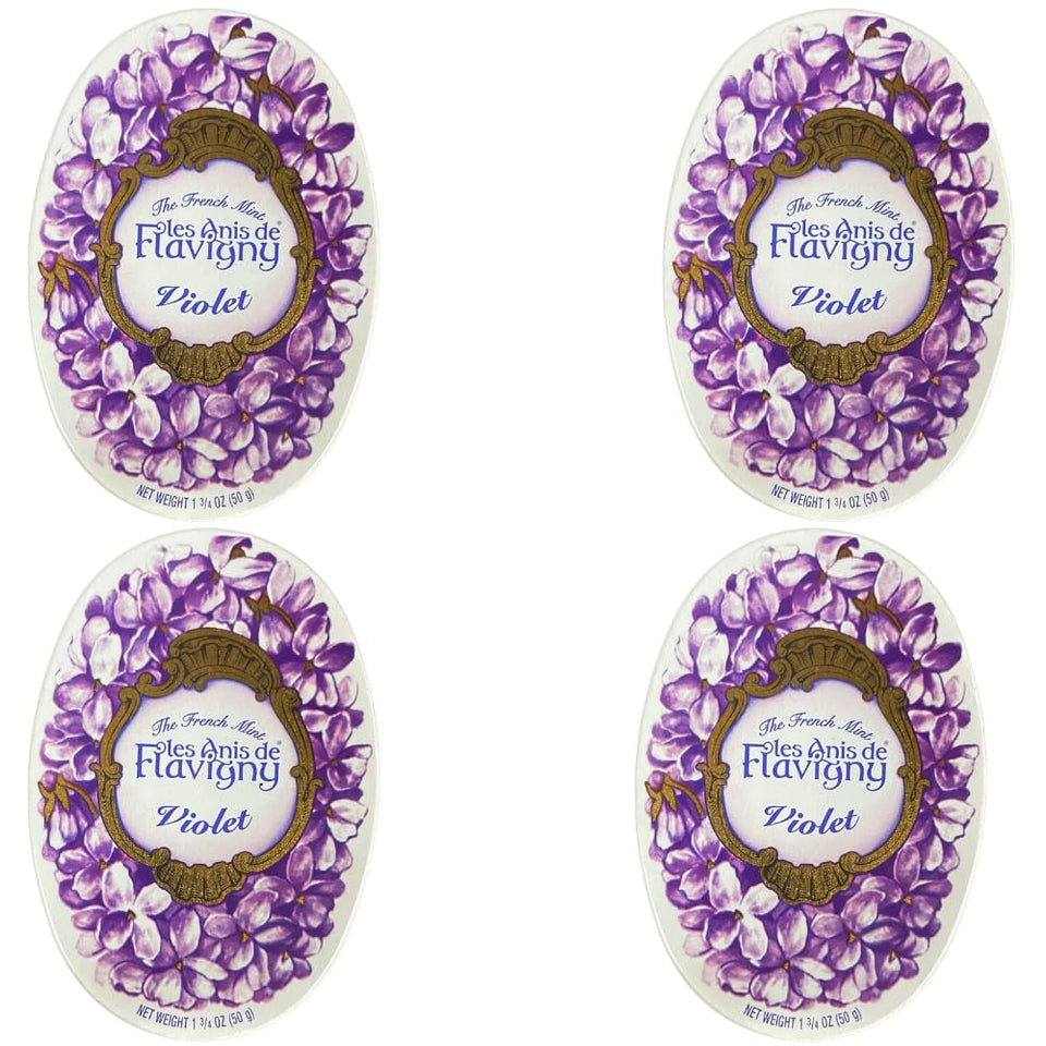 Les Anis de Flavigny violet candy in a vintage tin for gifting and display.