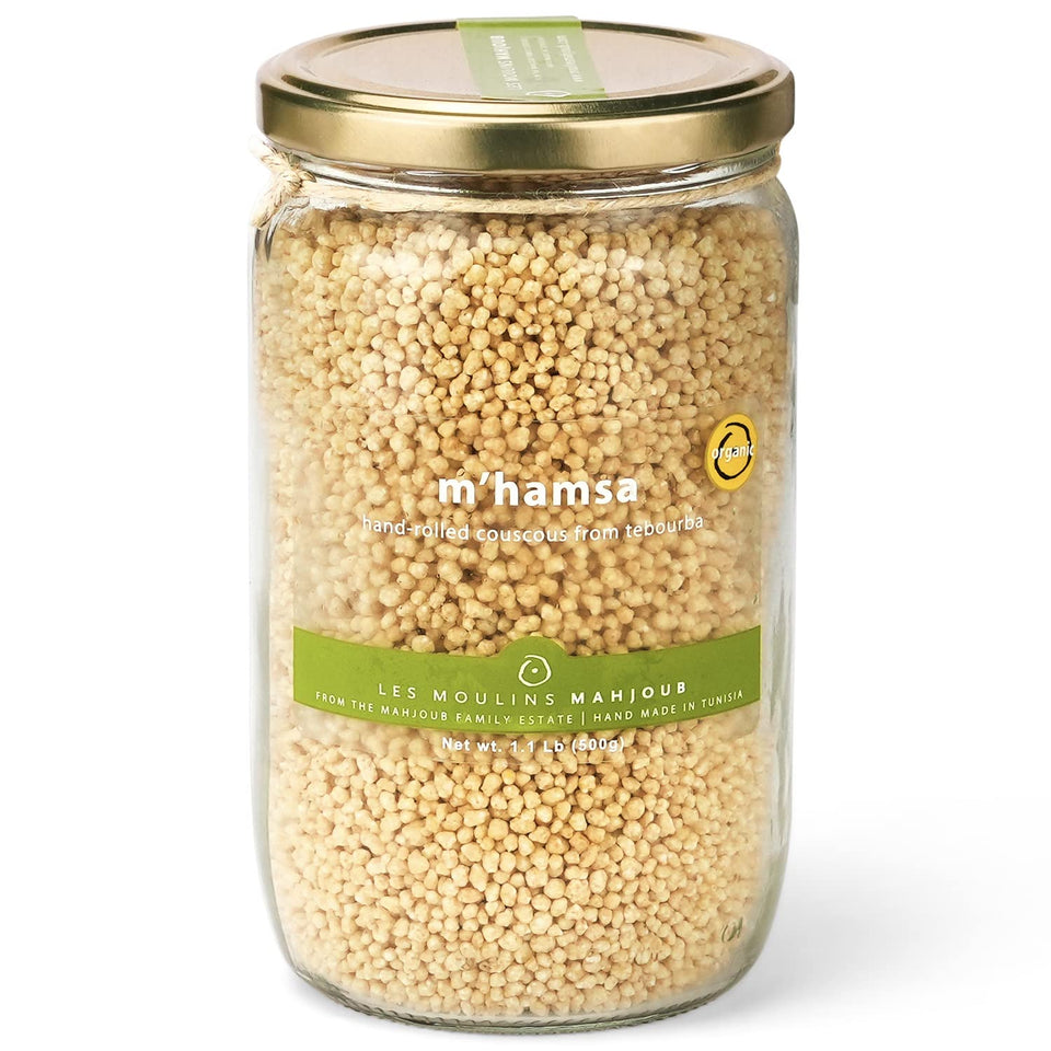 Les Moulins Mahjoub M’hamsa couscous hand-rolled, ideal for tagines and salads.