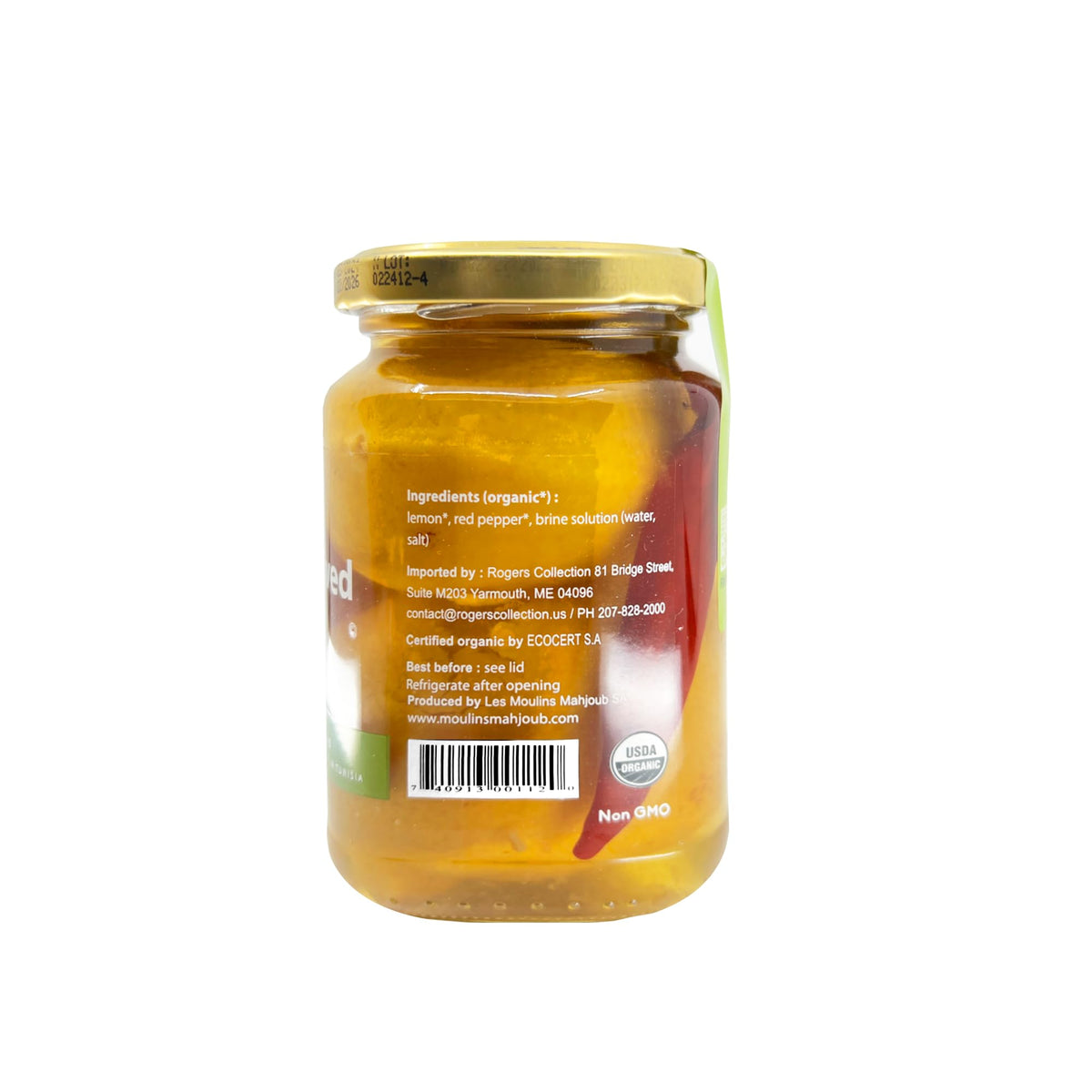Les Moulins Mahjoub organic preserved lemons jar close-up for bright culinary flavor