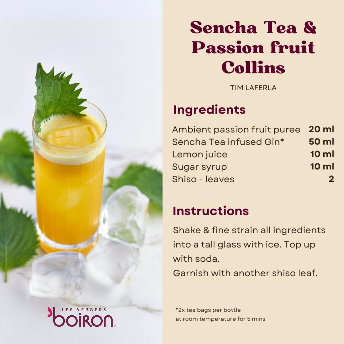 Les Vergers Boiron Passion Fruit Puree Drink Mix 1 L bottle positioned for smoothies.