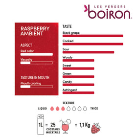 Les Vergers Boiron Raspberry Puree Label: premium branding and clear ingredients.