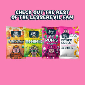 Lesserevil Himalayan pink salt popcorn bag showing coconut oil and salt seasoning