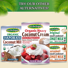 Let’s Do Organic coconut fruit image evokes organic sourcing and natural sweetness.