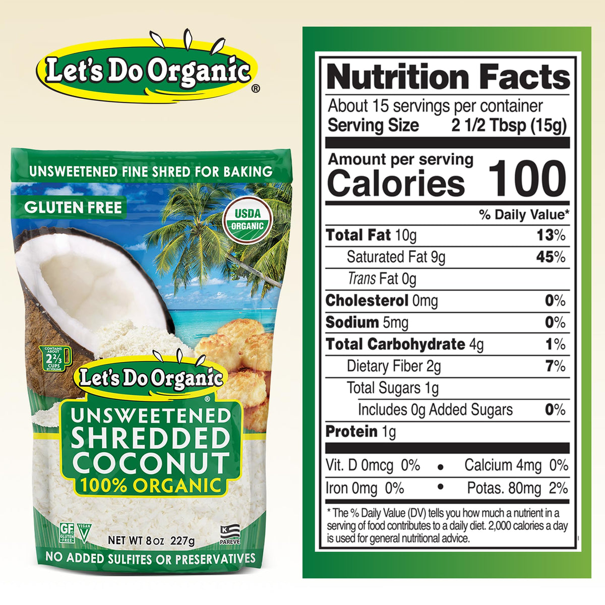 Let's Do Organic measuring cup coconut shreds showing 3-cup portions
