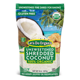 Let's Do Organic unsweetened shredded coconut bag for baking and toppings