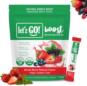 Let'z Go Clean Energy Drink Mix Mixed Berry packet ready for on‑the‑go energy and hydration