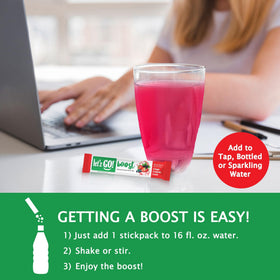 Let'z Go Clean Energy Drink Mix scoop and packet ready to mix