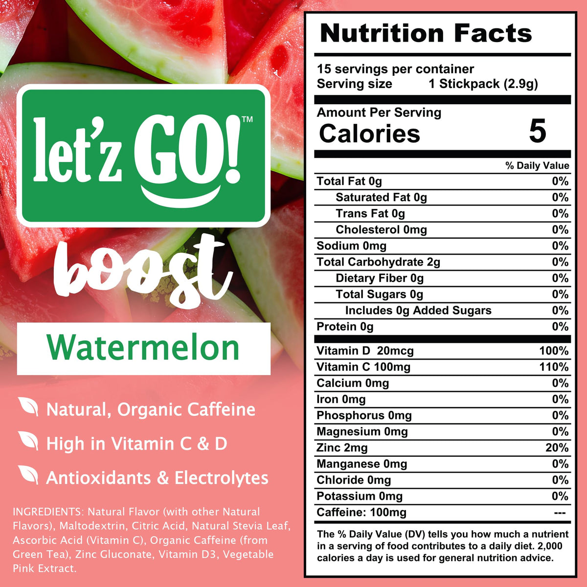 Let'z Go Clean Energy Drink Mix single-serving packets ready for on-the-go energy.