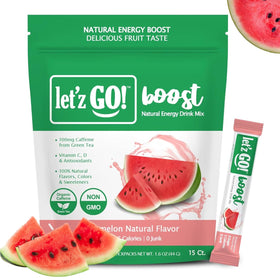 Let'z Go Clean Energy Drink Mix Watermelon packaging displays a sugar-free energy option.