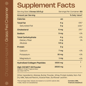 LevelUp Creamer label closeup highlights collagen peptides and dairy-free formula.