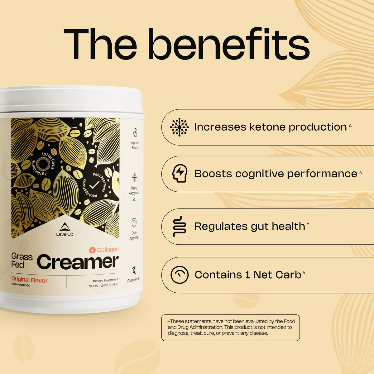 LevelUp Creamer unsweetened cream jar ideal for keto drinks