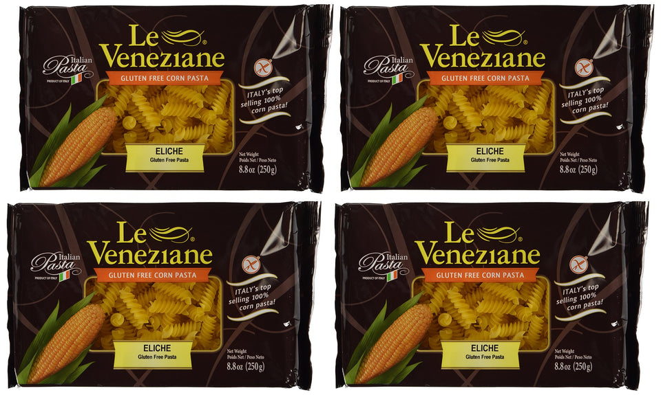 Le Veneziane gluten-free fusilli pack on shelf, easy to cook.