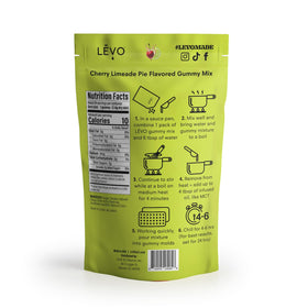 LEVO packaging display highlighting natural flavors and 64 gummies per bag.