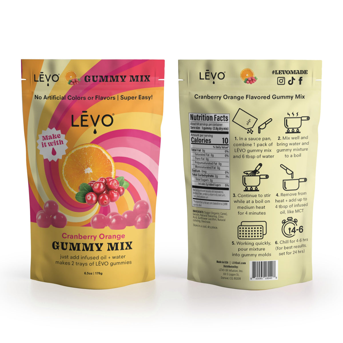 LEVO Cranberry Orange gummies close-up showing vibrant color and texture.