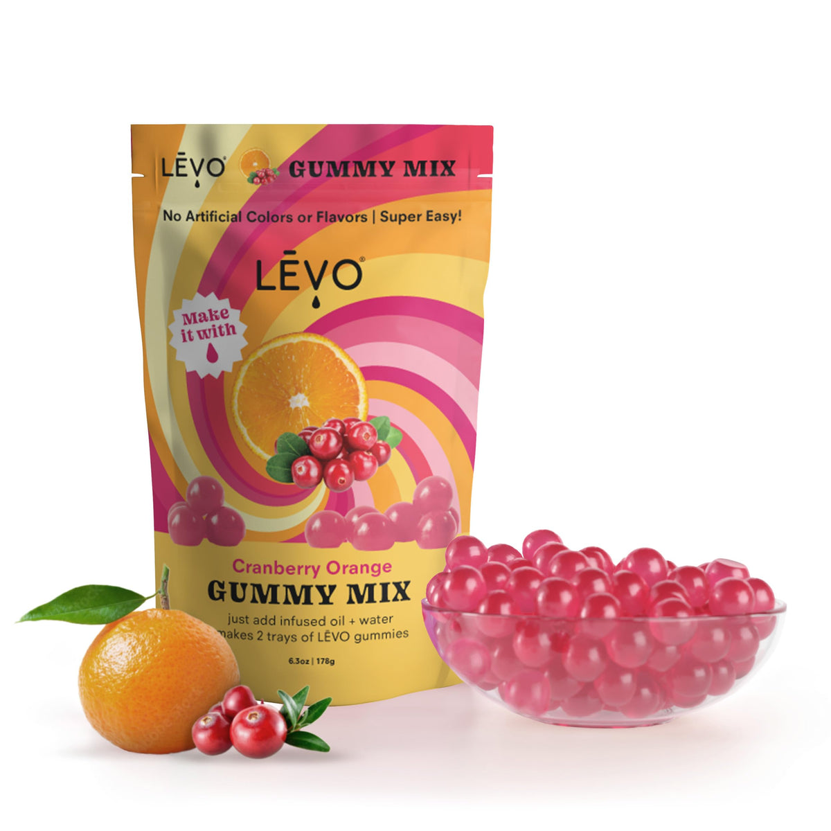 LEVO Gummy Mix Cranberry Orange packaging ready for DIY gummies customization.