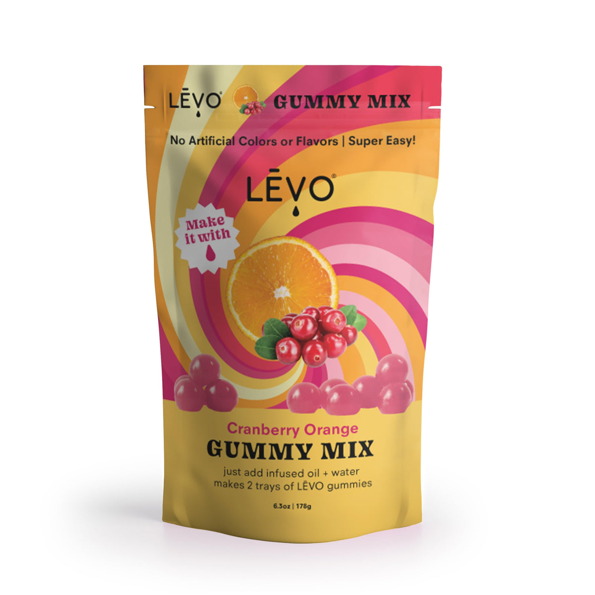 LEVO Cranberry Orange gummy mix poured into molds for customizable edibles.