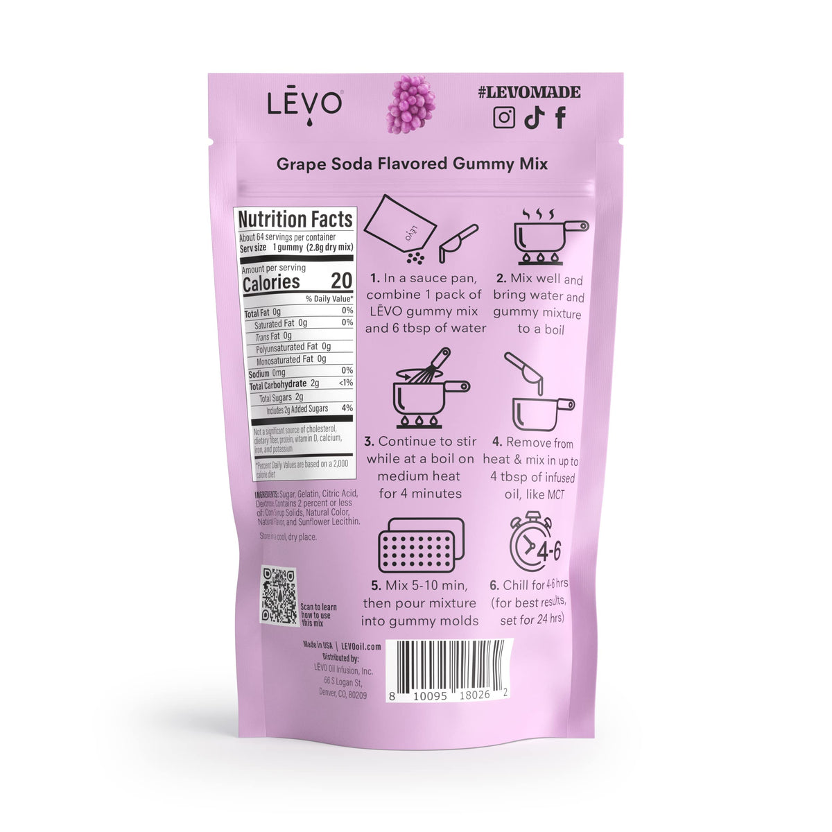 LEVO Gummy Mix Grape Soda display shows simple, mess-free gummy making at home.