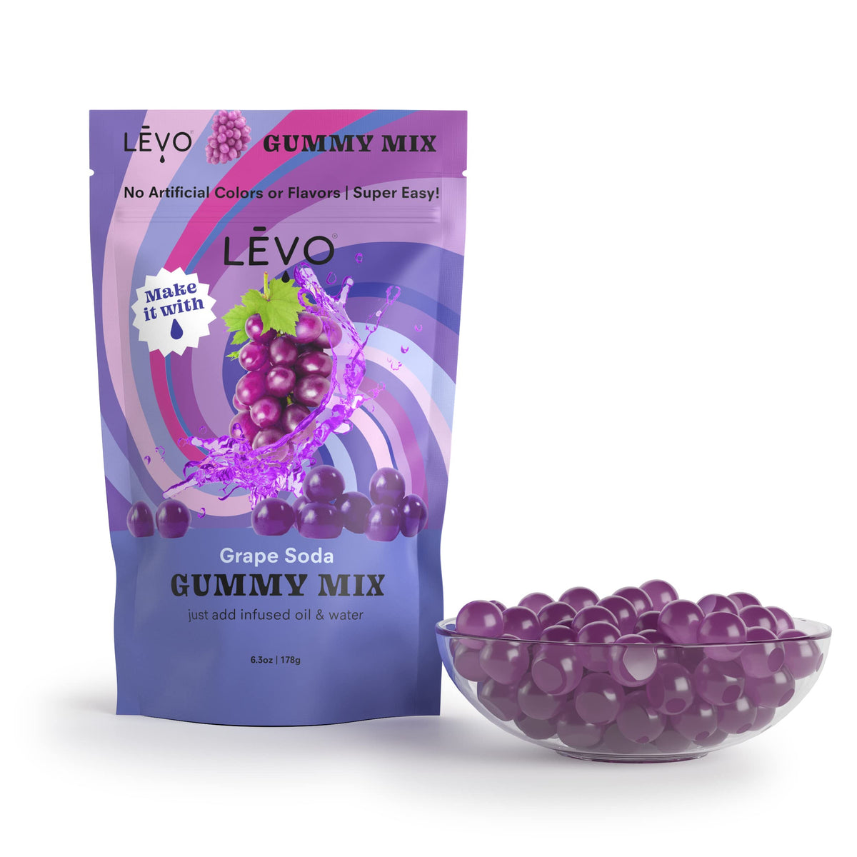 LEVO Gummy Mix Grape Soda with gummy molds emphasizes creative edible crafting.
