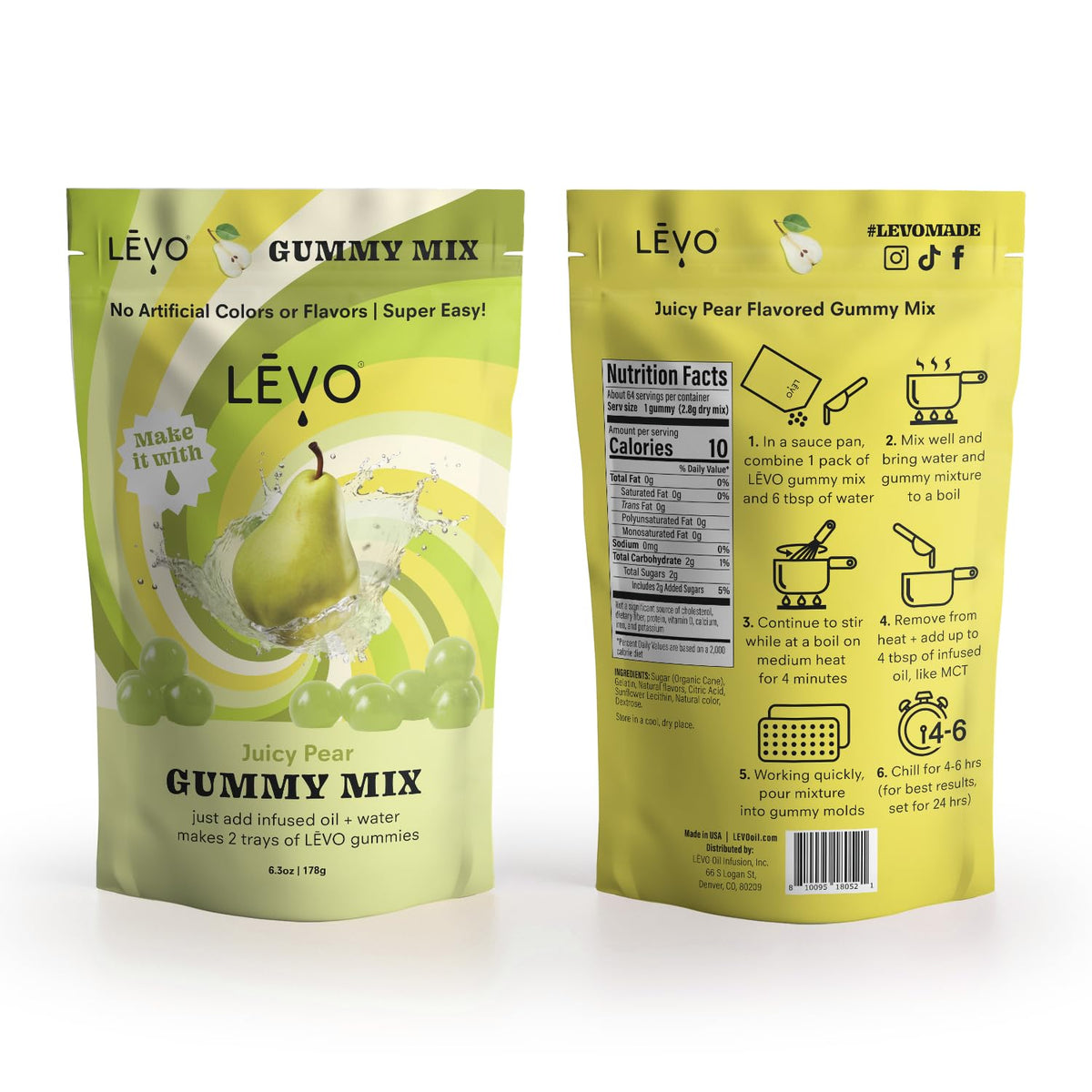 LEVO Gummy Mix Juicy Pear ingredients highlight natural flavors